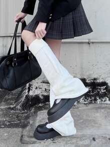 JK日式少女风白色针织喇叭腿套，适合春夏秋季穿着，舒适保暖。 - 白色 - 查看 3