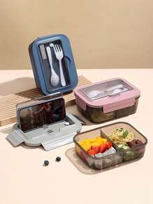 1pc Solid Color Rectangular Compartment Bento Lunch Box With Lid, Reusable Plastic Material Microwave Friendly, Suitable For Students, Office Workers, Travel, Picnics, Parties, Outdoor Activities, Camping, Home Kitchen,School Supplies - Multicolor - View 5