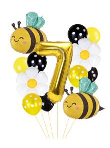 13pcs/Set 32 Inch Gold/Black 0-9 Number Balloons, Giant Bee Shaped Foil Balloon, Daisy/White Flower Balloons (Approx. 42cm Diameter), 12 Inch Yellow/Black Polka Dot Balloons, Creating A Dreamy Bee-Themed Party For Birthday Celebration, Spring Outdoor Party, Business Events, Etc.