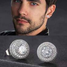 A Pair Of Female Austrian Round Crystal Earrings, Zirconia Hip-Hop Wedding Earrings, Women's Earrings