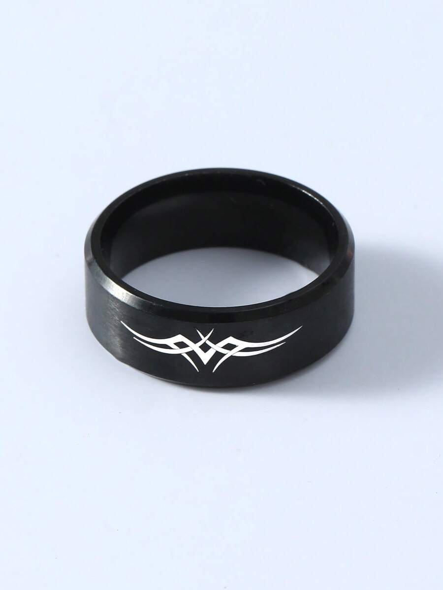 复古图腾男士不锈钢戒指 1 件 - 黑與白 - 查看 1