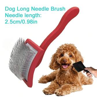 1pc Dog Slicker Brush For Grooming Doodle Hair, Extra Long Pin (2.5cm/0.98in) Poodle Brush For Shedding Medium & Large Dogs