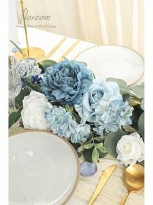 Caja de set combinado de flores artificiales de rosa palo, malva, peonías y follaje verde de Floroom para hacer arreglos florales, centros de mesa para bodas, despedidas de soltera, fiestas y decoración del hogar - Azul - Ver 2