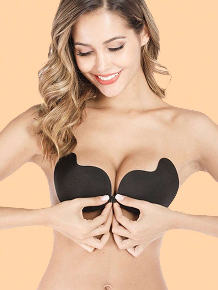 Sticky Invisible Mango-Shaped Bras – Strapless Silicone Push-Up Bra Cups For Backless Dresses, Breathable Self-Adhesive Lift Pads For Women, Reusable & Skin-Friendly - Black - View 1