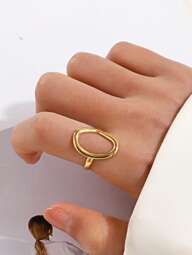 1pc Anel de Aço Inoxidável Assimétrico Texturizado Vintage Dourado, Acessórios de Casal Unissex Banda Larga de Aço de Titânio