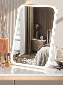 桌面 LED 照明化妆镜，便携式折叠学生宿舍梳妆镜，办公室和个人使用