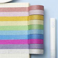 10 Rolls Of 0.59in * 118.11in Gold Onion Film Tape With Flashing Powder, DIY Diary Decoration, Self-Adhesive Decorative Tape, Suitable For Parties