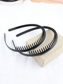 2/3/4件装女士黑色树脂发箍，防滑齿设计，简约黑色发夹，发饰 - 黑色 - 查看 5