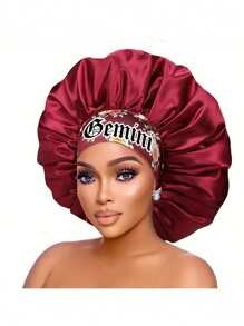 1 PC Hair Basic Satin Bonnet 12 Constellations Personalization Printed Satin Wide-Brimmed Elastic Sleep Cap Hat - Red Constellation - View 7