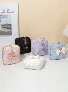 1x Cute Bow Pearl Bag Pendant + Lace Embroidery Square Bag, Bag Accessory Faux Pearl Keychain, Cute Faux Pearl Beaded Bracelet Keychain, Retro Charm Wallet Bag Backpack Car Charm For Women And Girls, Ribbon Pearl Pendant Suitable As A Gift For Friends And Relatives - Multicolor - View 4