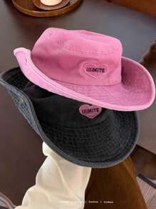 1pc Unisex Sweet Cute Heart Embroidered Pink Patch Bucket Hat With Wind Cord, Versatile For Outdoor Hiking, Fishing, Sports, Beach, Riding, Travel,Summer - Pink - View 3