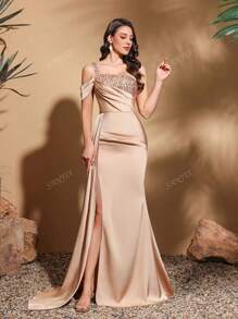 Stylish Slim Party Dress, Asymmetrical Design Dress, Suitable For Parties And Banquets, Ladies Dress Wedding/Occasion/Engagement/Ceremony/Evening Dress, For Cocktail