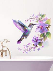 1 件蜂鸟和花卉图案墙贴，贴纸，适用于卧室、厨房、客厅和卫生间的墙贴，用于家居装饰的乙烯基贴花，装饰品让您的家焕然一新