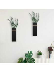 2 pièces Jardinières murales - 2 pièces de vases muraux en bois pour fleurs séchées et plantes artificielles, vase de fleurs en bois de style ferme moderne. Décoration pour salon, chambre, cuisine - Décoration de chambre noire, décoration de jardin, décoration de mariage, décoration de la maison