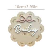 Customized Pink Bow Name Plaque & Birth Announcement Sign Gifts Birthday Graduation - Beige - View 6