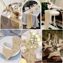 10PCS Toalha de mesa de gaze de queijo, Toalha de mesa de musselina boêmia, Caminho de mesa transparente transparente, Adequado para decoração de mesa de feriado, casamento, chá de bebê, festa de aniversário, mesa de bolo e peça central