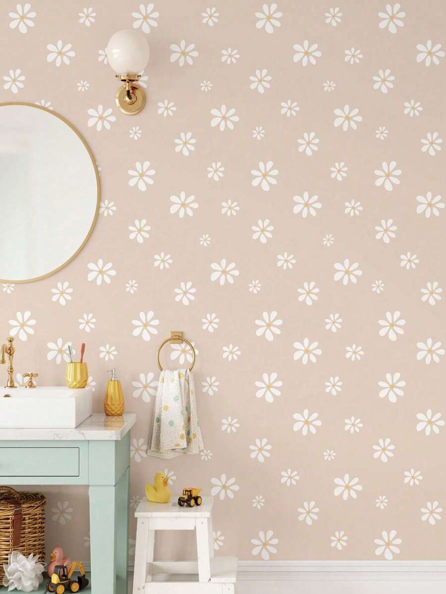 1 miếng giấy dán tường hoa màu hồng và xám, dày, chống thấm nước và chống ẩm, miếng dán tường tự dính có thể tháo rời để trang trí trong phòng trẻ em, phòng khách, phòng trẻ em, lớp học - Nhiều màu - Xem 1