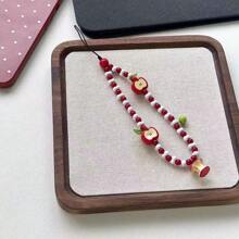 Handmade Half Apple Shaped Mobile Phone Lanyard Keychain Beaded Strap Cute Camera Pendant, Fresh Design Gifts For Mother, Family, Friends, Birthday, Holiday Phone Charm, Phone Chain