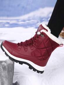 1双女士白色高帮雪地靴，2025冬季新款户外高帮雪地靴，女士保暖加厚踝靴，防滑雪地旅行黑色滑雪鞋