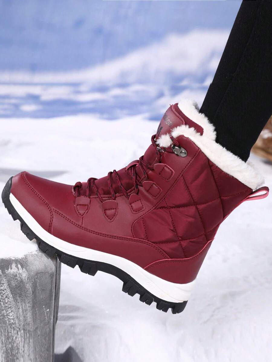 1双女士白色高帮雪地靴，2025冬季新款户外高帮雪地靴，女士保暖加厚踝靴，防滑雪地旅行黑色滑雪鞋