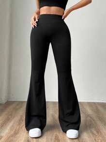 Women's High Waist Elastic Solid Color Flared Pants Sports Yoga Pants Compression Leggings Running Fitness Pants, Spring And Summer Women's Leggings, Women's Clothing