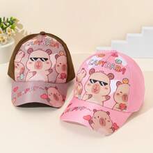Gorra de béisbol de poliéster 100% con estampado de Capibara de dibujos animados para niños, ajustable con cierre a presión, protección solar, para uso en todas las estaciones, en color rosa para niños de 3 a 8 años, uso diario, vuelta al colegio, homecoming, regalo festivo