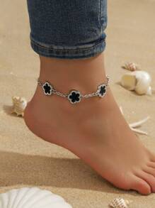 1pc Metal Chain With 5-Petal Flower Pendant Inlaid Crystal, Elegant & Fashionable Anklet For Women - Anklet - View 3