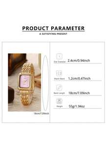 1 件女士时尚休闲方形表盘条形刻度钢带石英表适合日常佩戴和使用，是送给朋友和家人的最佳节日礼物