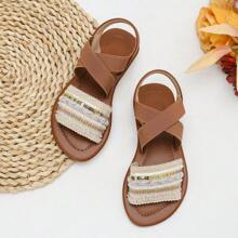 女童舒适轻便公主沙滩凉鞋，适合幼儿和大童，2024 年夏季时尚