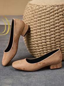 Women's Square Toe Low-Cut Slip-On Pumps, Outdoor/Travel/Casual Versatile Camel Color Fashion Chic Loafers