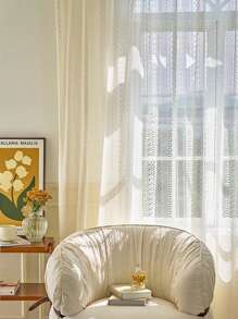 1 pieza Cortina traslúcida de encaje vintage romántico estilo bohemio, color crema para sala de estar, dormitorio, balcón - Beis - Ver 6
