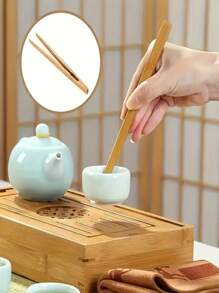 1/2/5pcs Bamboo/Wooden Food Clip, Portable Kitchen Barbecue Baking Dessert Bread Clip, Tea Cup Clip, Tweezers, Tongs - Mustard Yellow - View 3