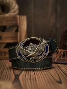 1 条男士波西米亚西部牛仔鹰扣复古深棕色 PU 皮带