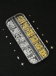 12-Grid Box, 390Pcs 3D Alloy Four-Pointed Star Nail Jewelry Diy Nail Accessories Nail Supplies Nails Nail Charms Nail Gems