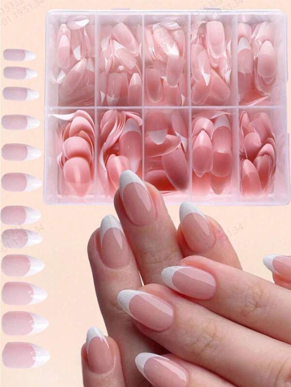 120 pezzi in scatola, unghie finte a forma di mandorla di colore bianco e rosa, unghie a pressione per ragazze giovani, kit di unghie finte a forma di mandorla, idea regalo, unghie finte quadrate in acrilico trasparente