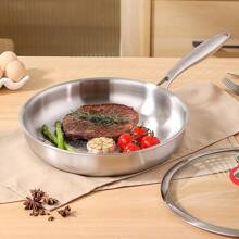 3-Ply Stainless Steel Frying Pan With Lid, Suitable For All Stovetops Up To 600°F, Fast And Even Heating, Compatible With Induction Cooktop, Oven , Dishwasher