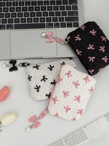 1 件褶边蝴蝶结钱包可爱短钱包带蝴蝶结吊坠口红收纳袋蝴蝶结化妆包大容量绗缝旅行化妆包便携式小蝴蝶结女孩化妆收纳钱包钱包迷你钱包零钱包