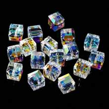 50pcs Shiny Artificial Crystal Cube Beads 4/6/8mm - Ideal For DIY Jewelry Making, Bracelets, Necklaces, Earrings - Craft Materials For Small Businesses - New AB - View 2