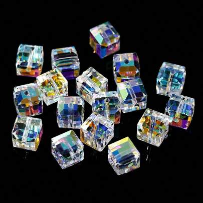 50pcs Shiny Artificial Crystal Cube Beads 4/6/8mm - Ideal For DIY Jewelry Making, Bracelets, Necklaces, Earrings - Craft Materials For Small Businesses