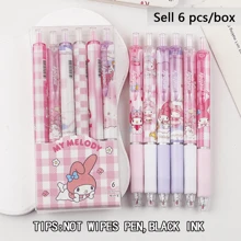 Sanrio Sanrio 6pcs/12pcs Hello Kitty & Kuromi & Melody & Cinnamoroll & Pochacco Erasable/Not Erasable Gel Cute Pens With Cute Moyi Design, The Erasable Pen Is Blue Ink, And The Non-Erasable Pen Is Black Ink,Retractable,Officesupplies,0.5mm Erasable Gel Pens, Good At Writing Quick-Drying, Press The Pen Neutral Pen