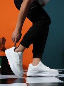 New Fashionable Men's Shoes, Comfortable Slip-Resistant Thick Sole Low-Top Casual Leather Sneakers, Suitable For Teens, Summer Casual Or Outdoor Athletic, Vacation Travel, Graduation Gifts, Birthday Dress Accessories ,Gym