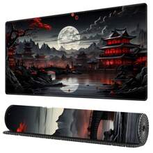 BHJLAXR Japońska mata na biurko Riverside Full Moon Desk Pad Black Red Duża podkładka pod mysz Gaming Mousepad Rozszerzona XXL klawiatura 35,4 X 15,7 cala Laptop Computer Mouse Keyboard Mat do dekoracji biurka