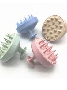 1pc Wheat Straw Hair Brush, Silicone Scalp Massage Brush, Exfoliating Scalp Scrub, Dandruff Removal Tool, Unisex - Multicolor - View 5