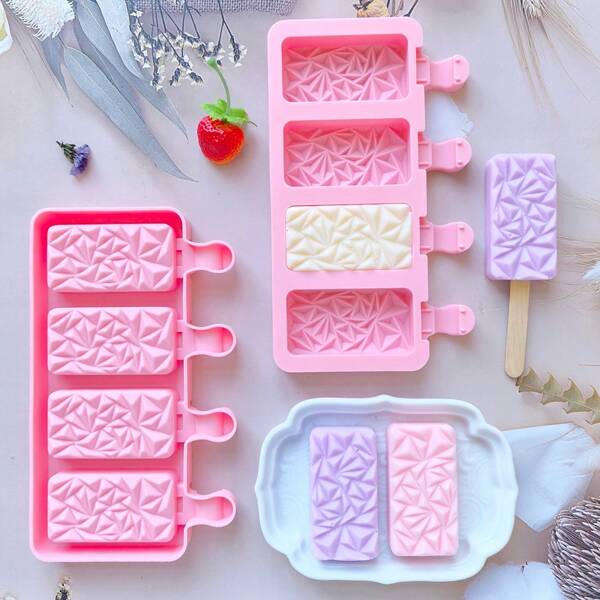 1pc 4-Cavity Rectangular Hills Silicone Ice Cream Mold, DIY Popsicle Mold Tray, Ice Cube Maker Tool For Summer Party
