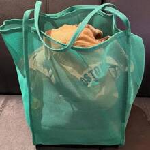 Bolsa de playa de lona de gran capacidad, versátil para ir al trabajo, bolsa de hombro de compras, ligera, bolsa de malla semitransparente hueca - Gris - Ver 9