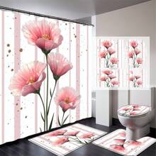 Juego de 1/4 cortinas de ducha para el Día de la Madre, con flores brillantes, para el Día del Presidente, lluvia de primavera, impermeables, estampados con estilo y funcionales, para decoración del hogar, para cada baño, ducha y bañera, con 12 ganchos y tapete de baño lavable a máquina, multiestilo