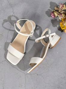Mid-Heel Chunky Women's Sandals, 2025 New Arrival, High-Heeled Ankle Strap Sandals - White - View 3