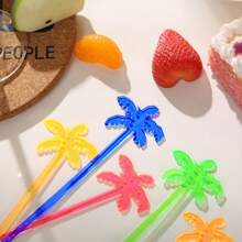 50/30/12/7 件椰子树形塑料鸡尾酒搅拌器，适用于牛奶、咖啡、茶、混合饮料、鸡尾酒、热巧克力，优雅的可重复使用的搅拌器，非常适合生日、婚礼、家庭聚会、海滩派对、鸡尾酒会（随机混合颜色）