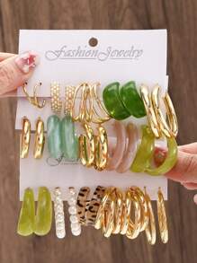 30pcs Bohemian Style Multi-Color Resin Women Earring Set, Featuring Faux Pearl Hoop Earrings, Unique Combination To Enhance Your Style, Suitable For Daily Life, Casual, Holiday, Party Jewelry Gift