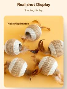1 Stück mittelgroßer, strapazierfähiger, bissfester, quietschender natürlicher Sisal-Katzenball, minimalistischer frischer Stil, farbenfrohes sphärisches Design mit Feder-Mehrschicht-Wickeldetail, Selbstunterhaltung, Langeweile lindern, interaktives Katzen-Teaser-Haustierspielzeug, geeignet für tägliches Spielen zu Hause, Feiertags-Interaktion, Ganzjahres-Haustierpflege - Verschiedenfarbig - Übersicht 4